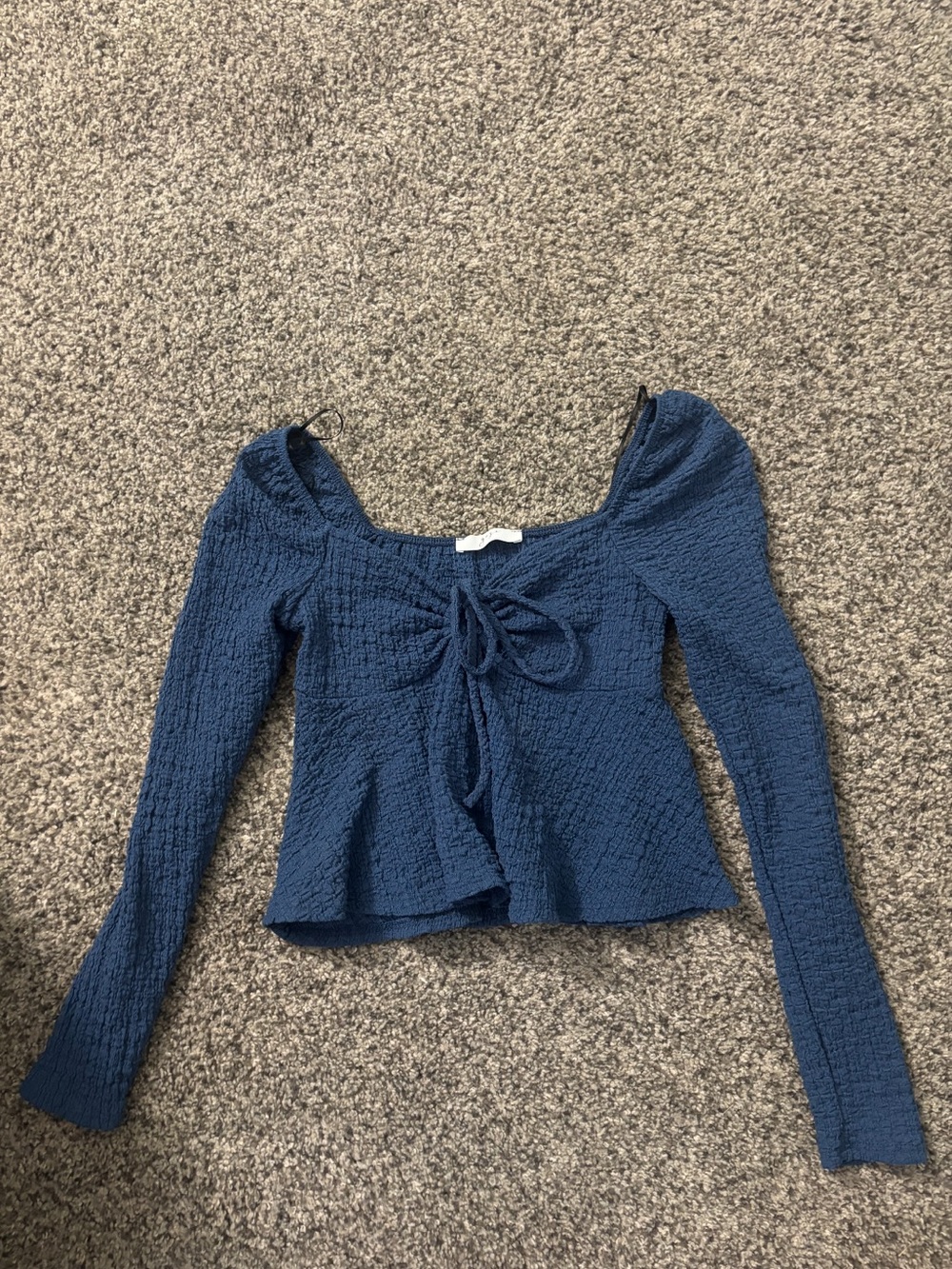 Blue Long-Sleeve Tie-Front Peplum Top - Women